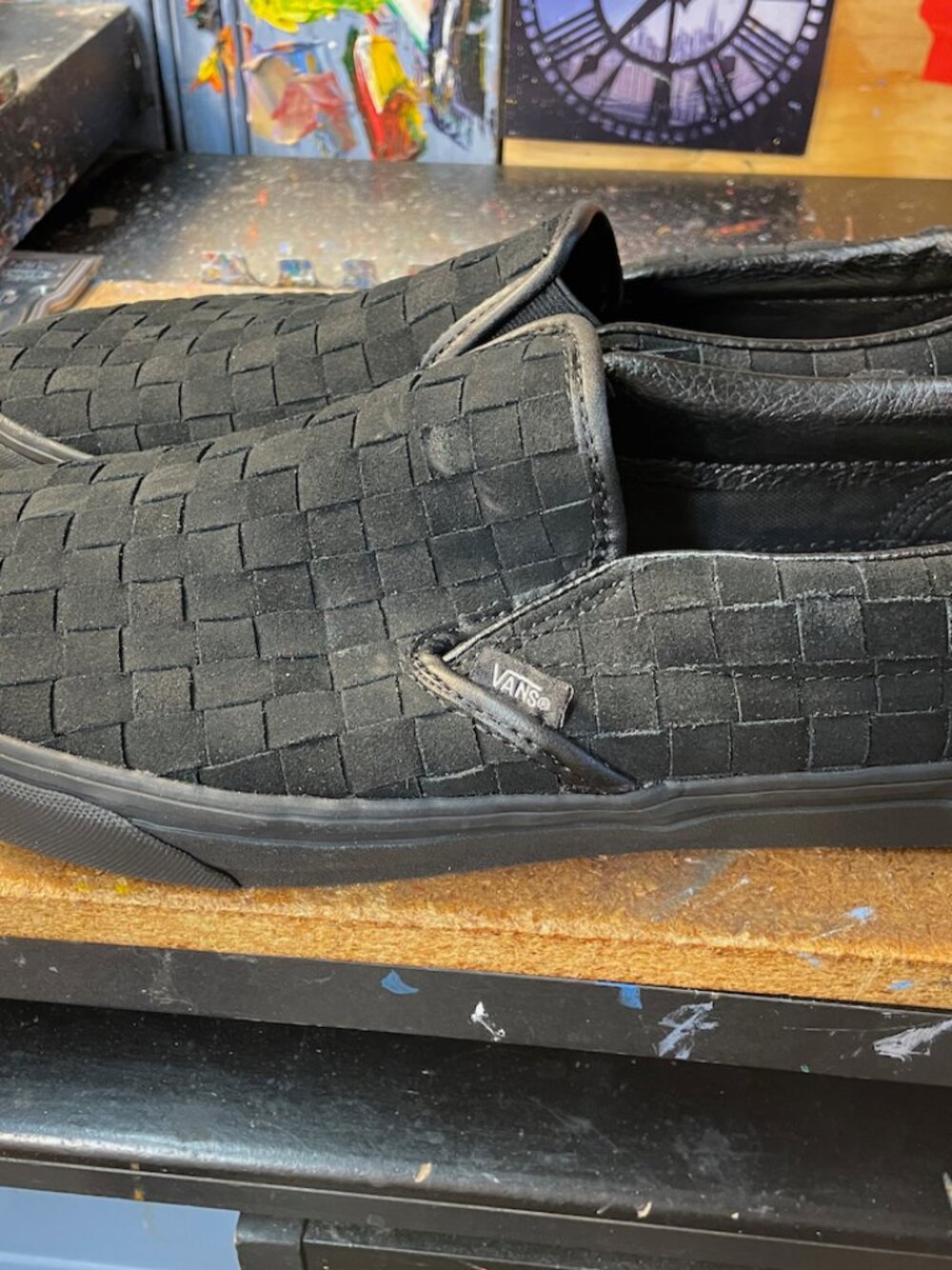 Vans Classic Slip On Woven Suede Black Black Size US 13 Men New VN000Z7ABKA Rare